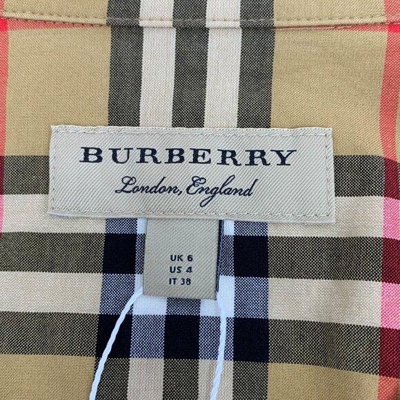 Burberry Brown Checkered Long-Sleeve Shirt Button-Up Size S UK 6 100% Cotton Cla - Picture 2 of 7